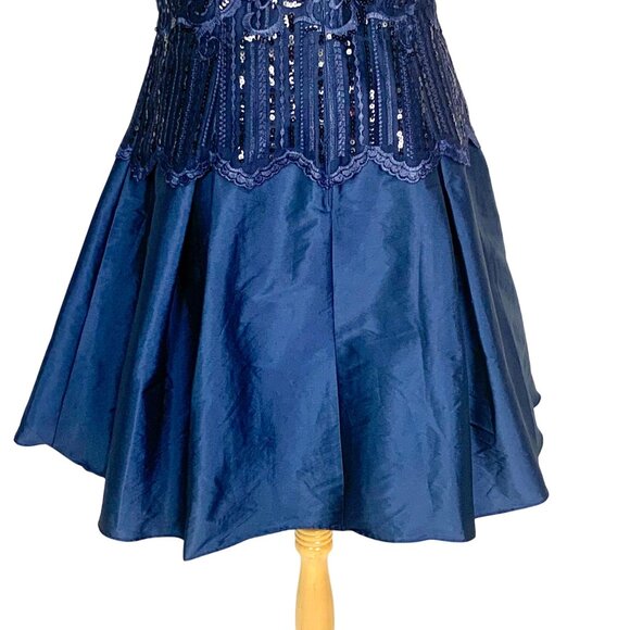Adrianna Papell Lace Sequin Taffeta Cocktail Dress 10 Knee Length Fit Flare Navy - Picture 8 of 12